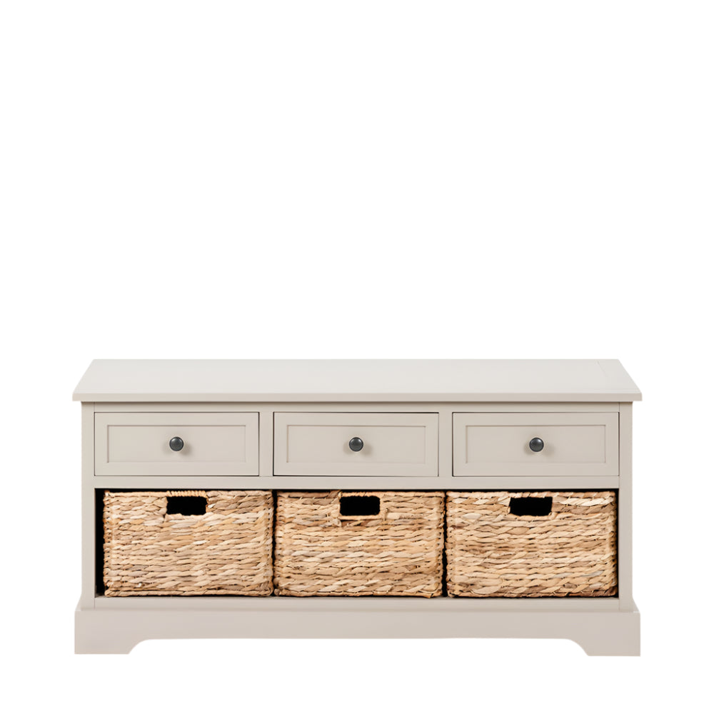 Devonshire Putty Grey Pine Wood Sideboard with 3 Baskets